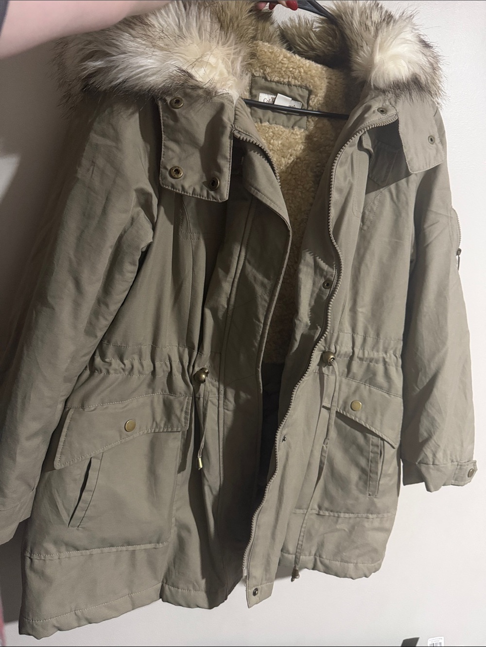 Coldwater Creek Taupe Utility Parka with Faux-Fur Hood